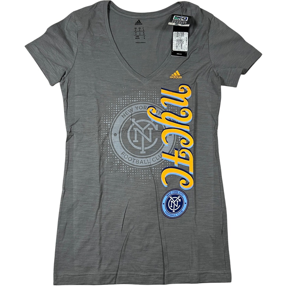 Adidas NYCFC New York City Football Club Womens Gray V-Neck T-Shirt Small